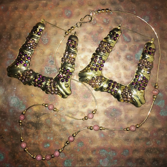 Large Iridescent Door Knocker Earrings w/Necklace - Picture 6 of 6